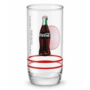 Vintage‎ 1999 Coca-Cola Glass Tumbler Red Logo Contour Bottle Double Stripe 6 in